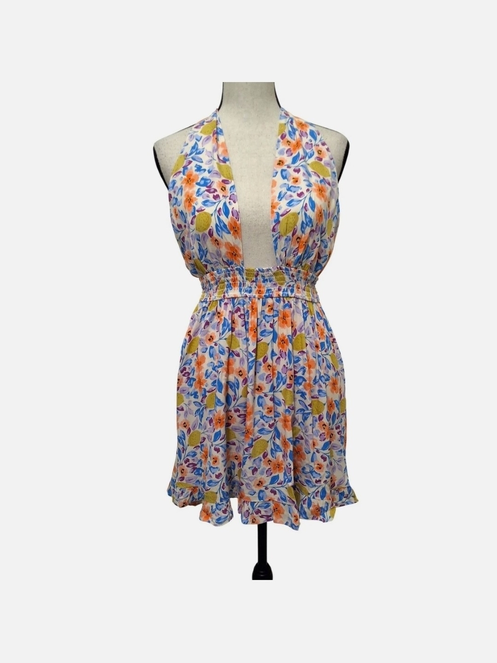 Sky To Moon Floral And Lemons Halter Mini Dress in Multicolor